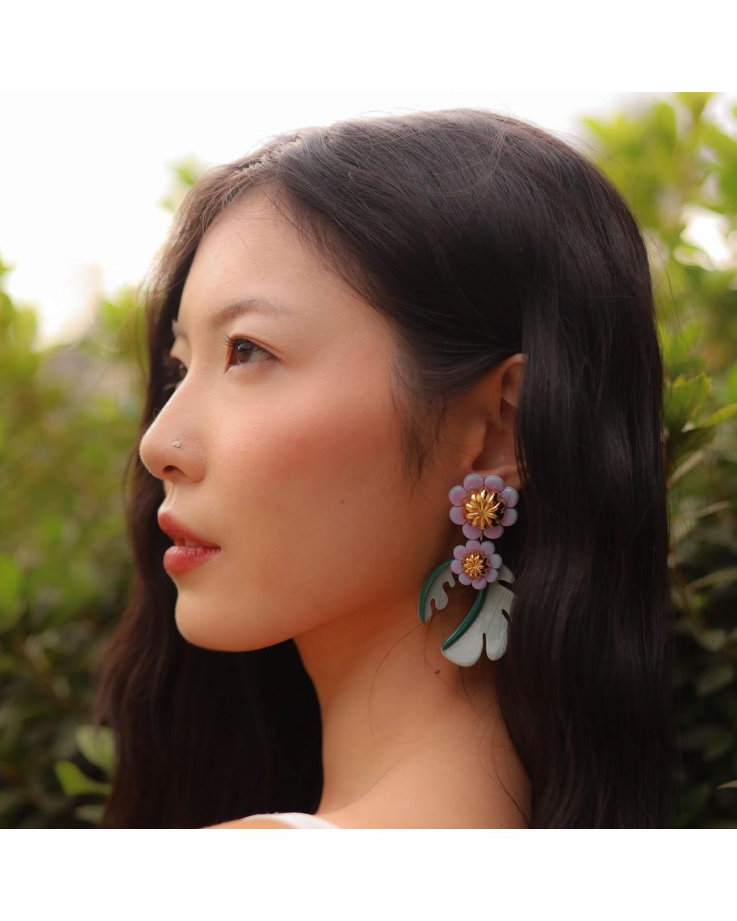 Gissa Bicalho Metallic Neutrals Handmade Acrylic Earring Cosmos Flower Caramel
