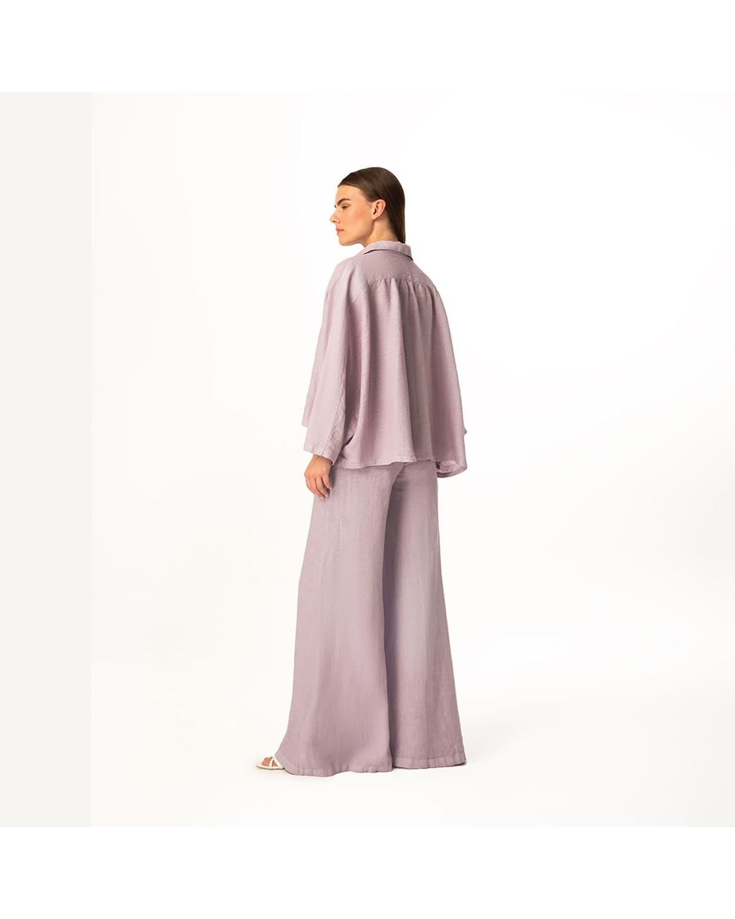 Haris Cotton Pink Batwing Long Sleeve Linen Blouse
