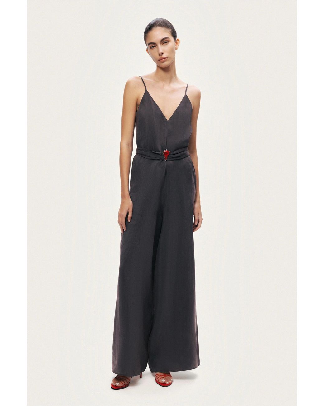 Nocturne Black V-Neck Spaghetti Strap Jumpsuit