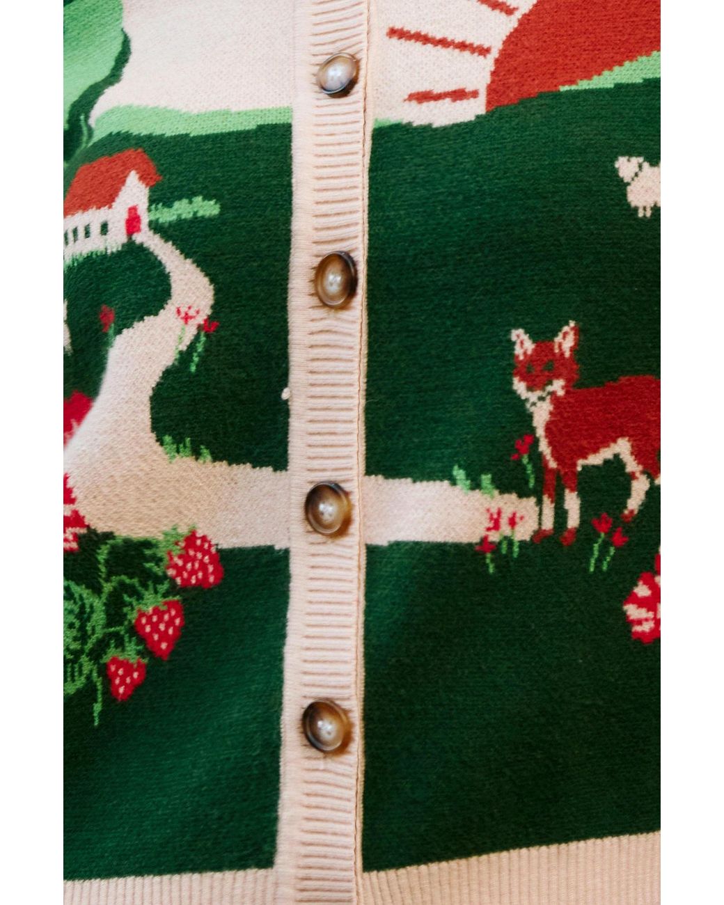 Yumi' Green Fox Scene Viscose Knitted Box Jacket