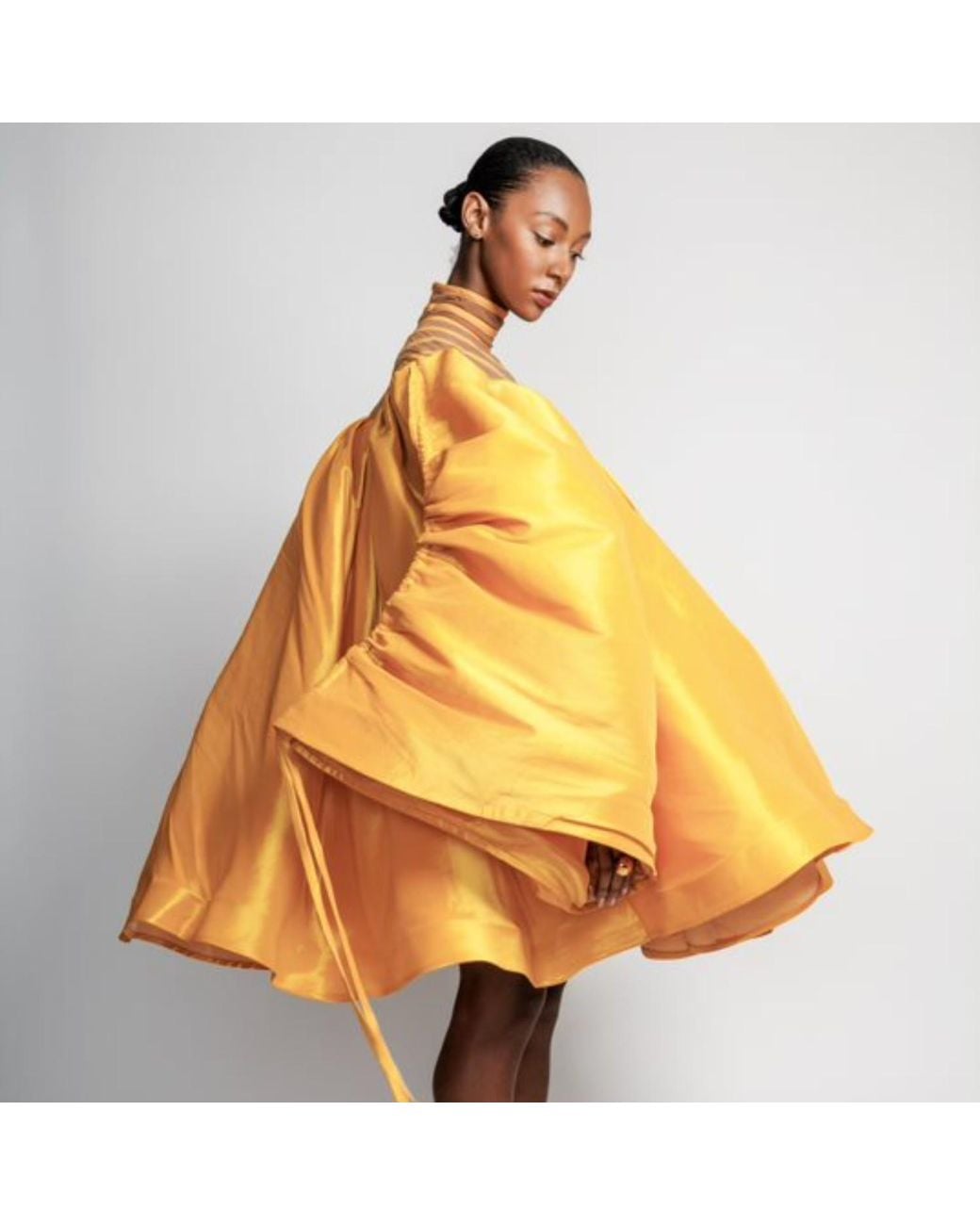 Chuks Collins Yellow Ndidi Silk Taffeta Gown With Balloon Sleeves