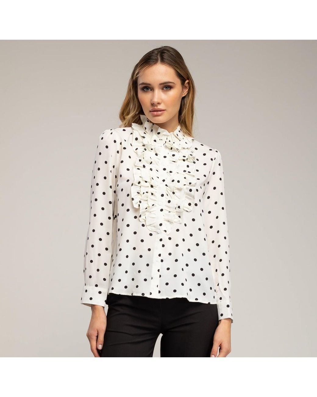 Tantra Spain Sl White Polka Dot Blouse With Ruffles On The Chest