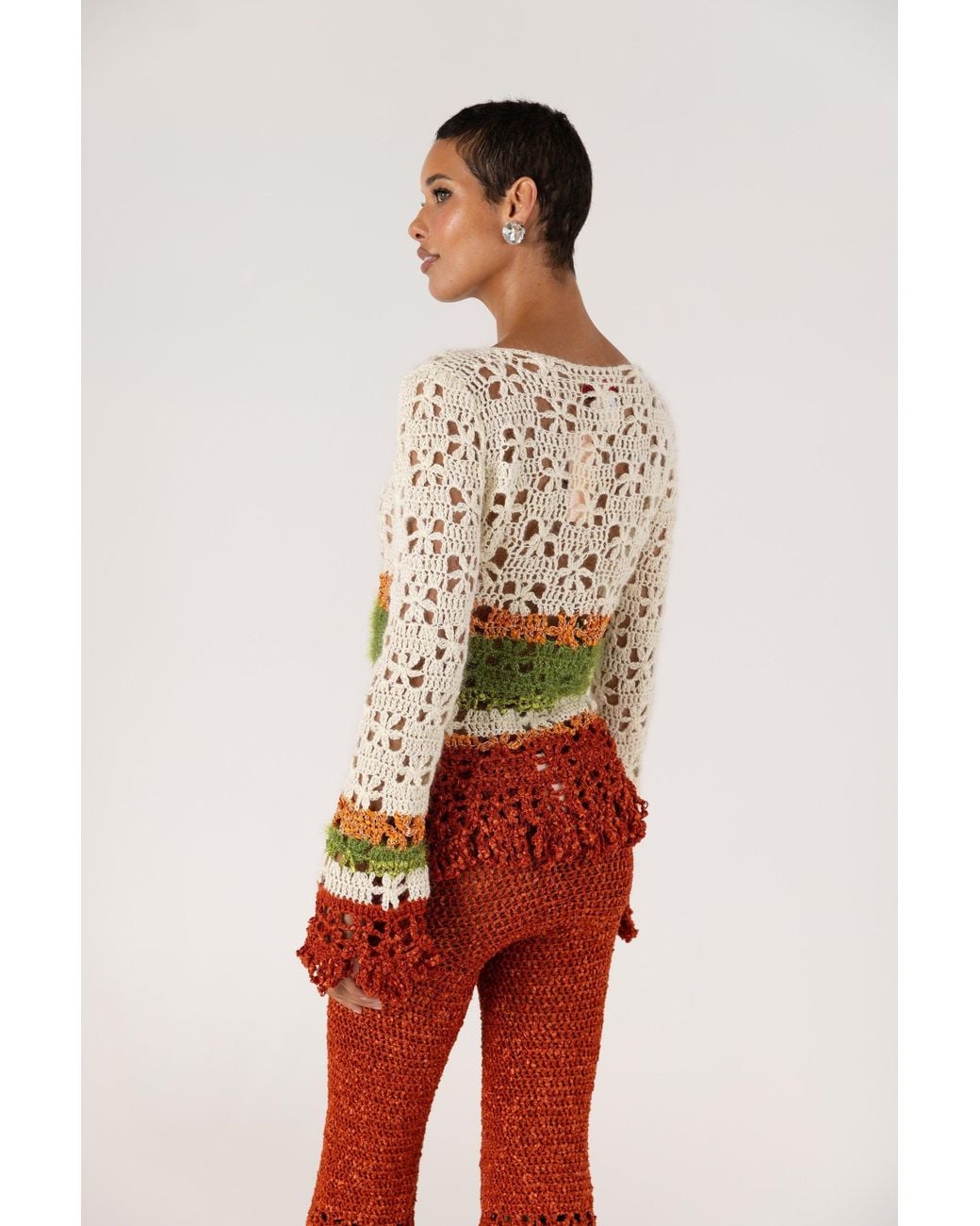 Andreeva Red Chrysanthemum Terracotta Handmade Crochet Pants