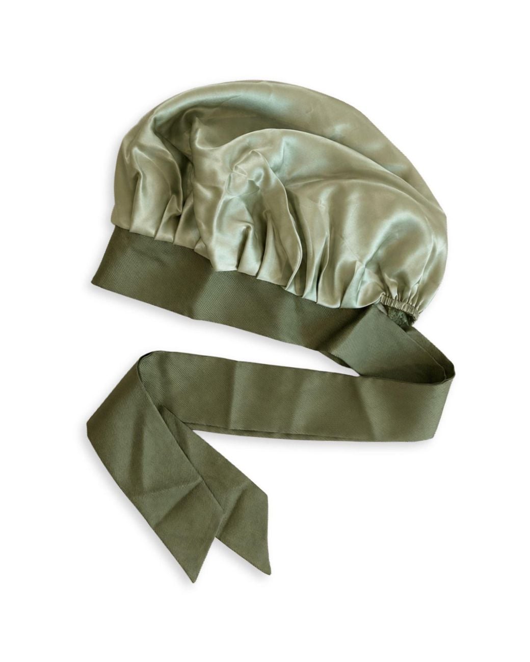 Hi Silk Green Patterned Adjustable And Reversible Mulberry Silk Bonnet With Silk Twill Tie