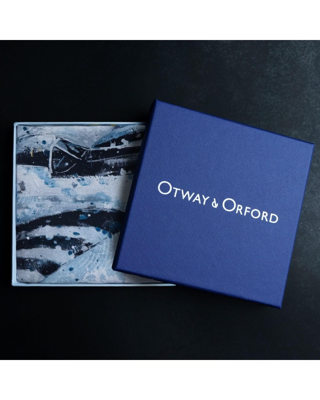 Otway & Orford Blue 'American Patrol' Fighter Aircraft Silk Pocket Square. Full-Size for men