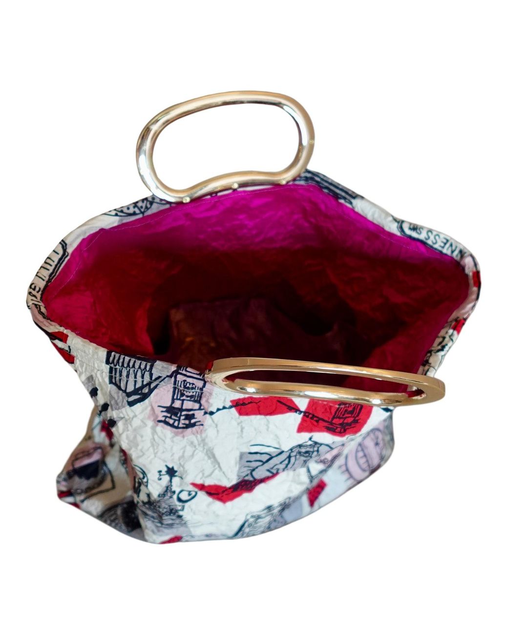 Romer Millinery Purple Morphy Moldable Handle Clutch Upcycled Silk Scarf London Print
