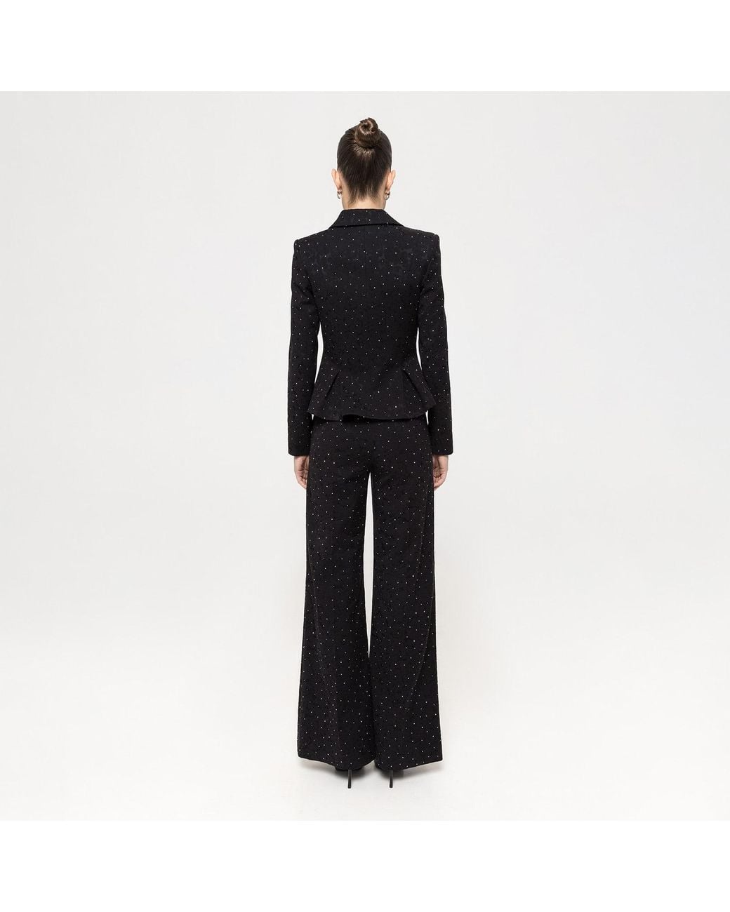 Nissa Black Rhinestone-Embellished Brocarde Blazer