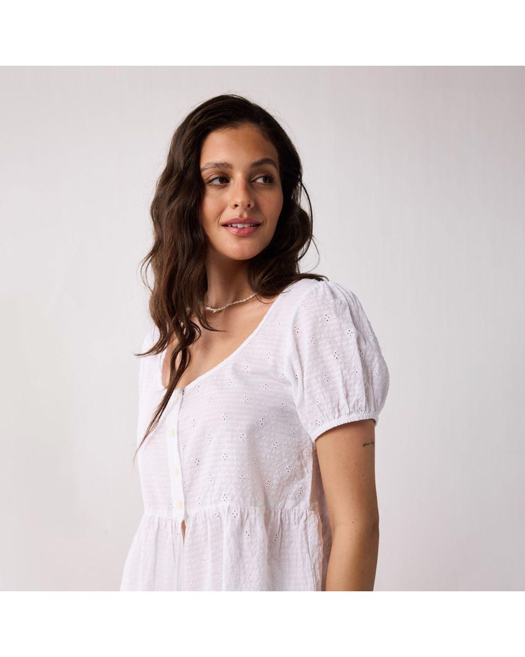 REISTOR Purple Embroidered Peplum Top With Puff Sleeves