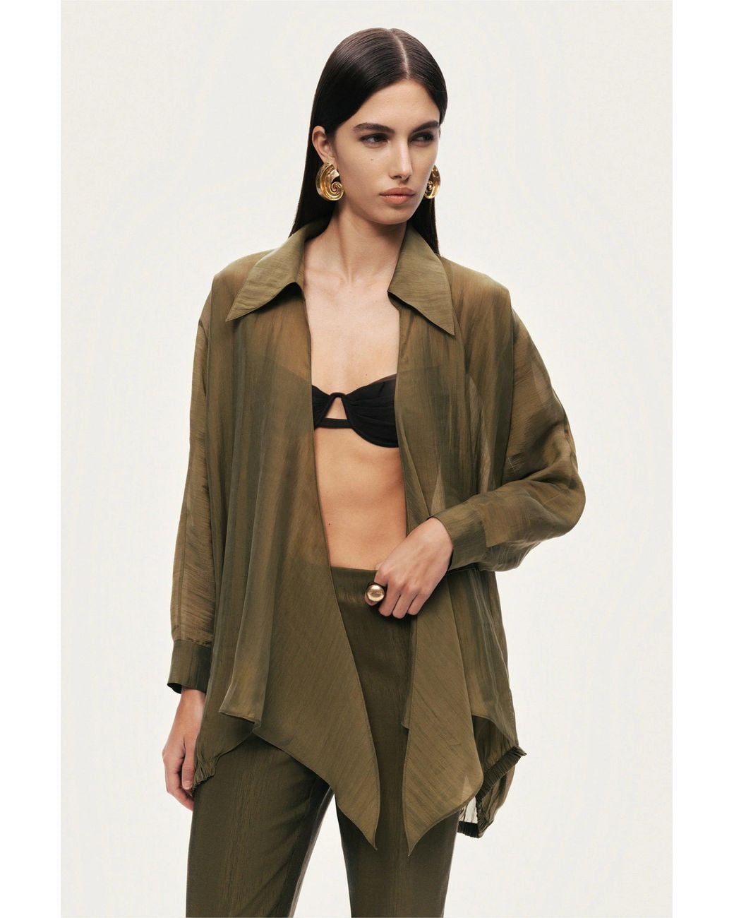 Nocturne Green Neutrals Fluid Open-Front Shirt