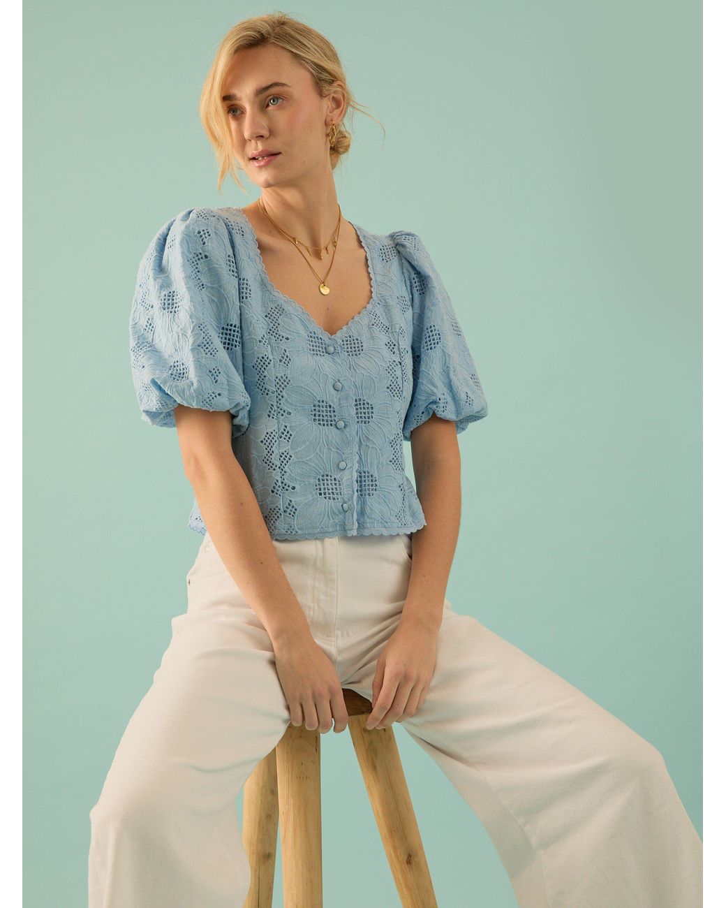 Rose & Nancy Blue Abi Cotton Lace Blouse