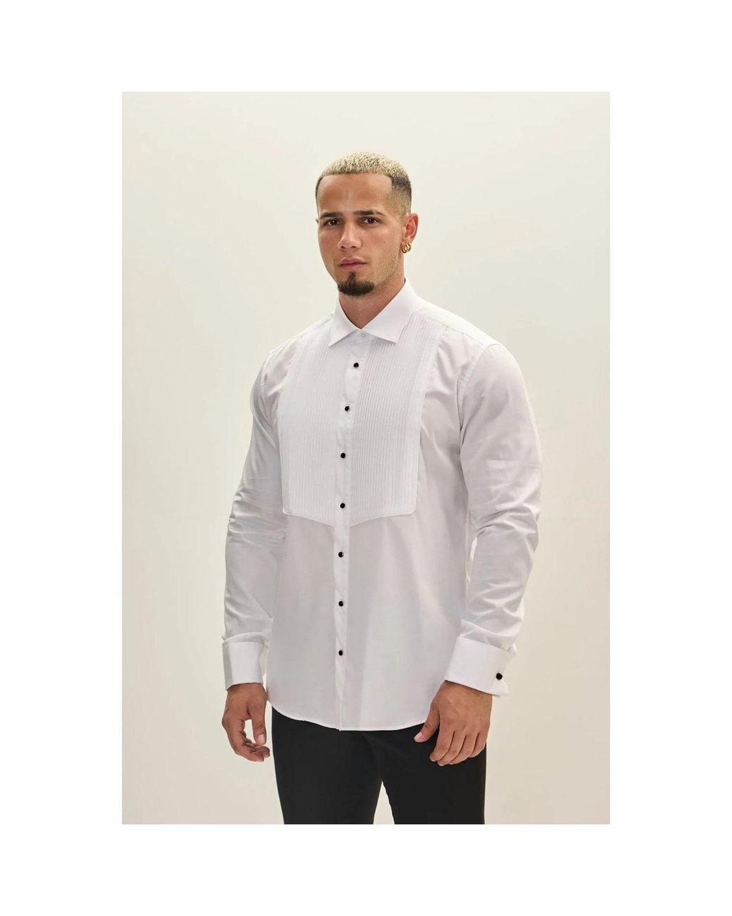 Ron Tomson Gray Pure Cotton Pleated Classic Collar Formal Shirt for men