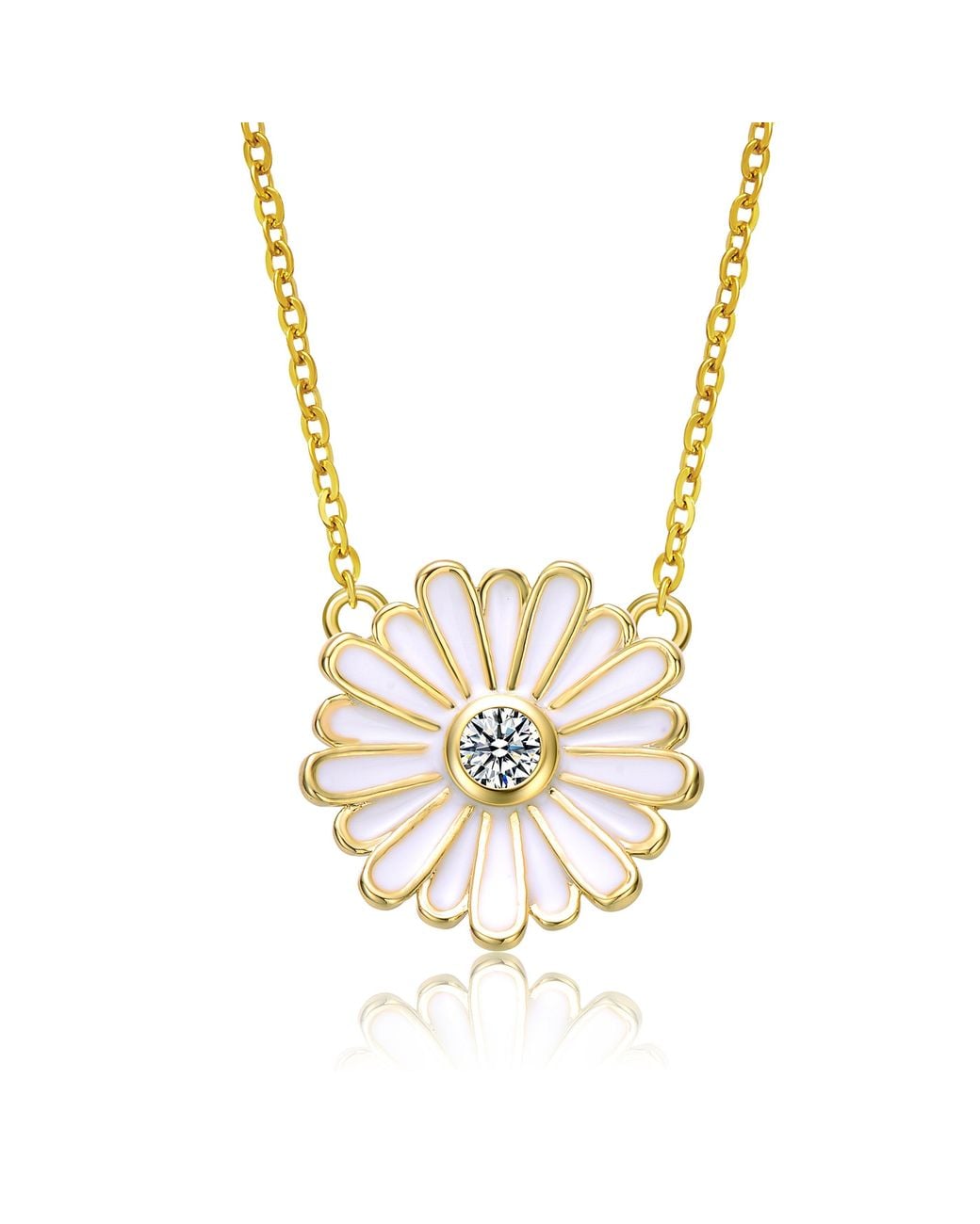 Genevive Jewelry Metallic Rachel Glauber Plated With Cluster Cubic Zirconia Enamel Mini Daisy Pendant Layering Necklace