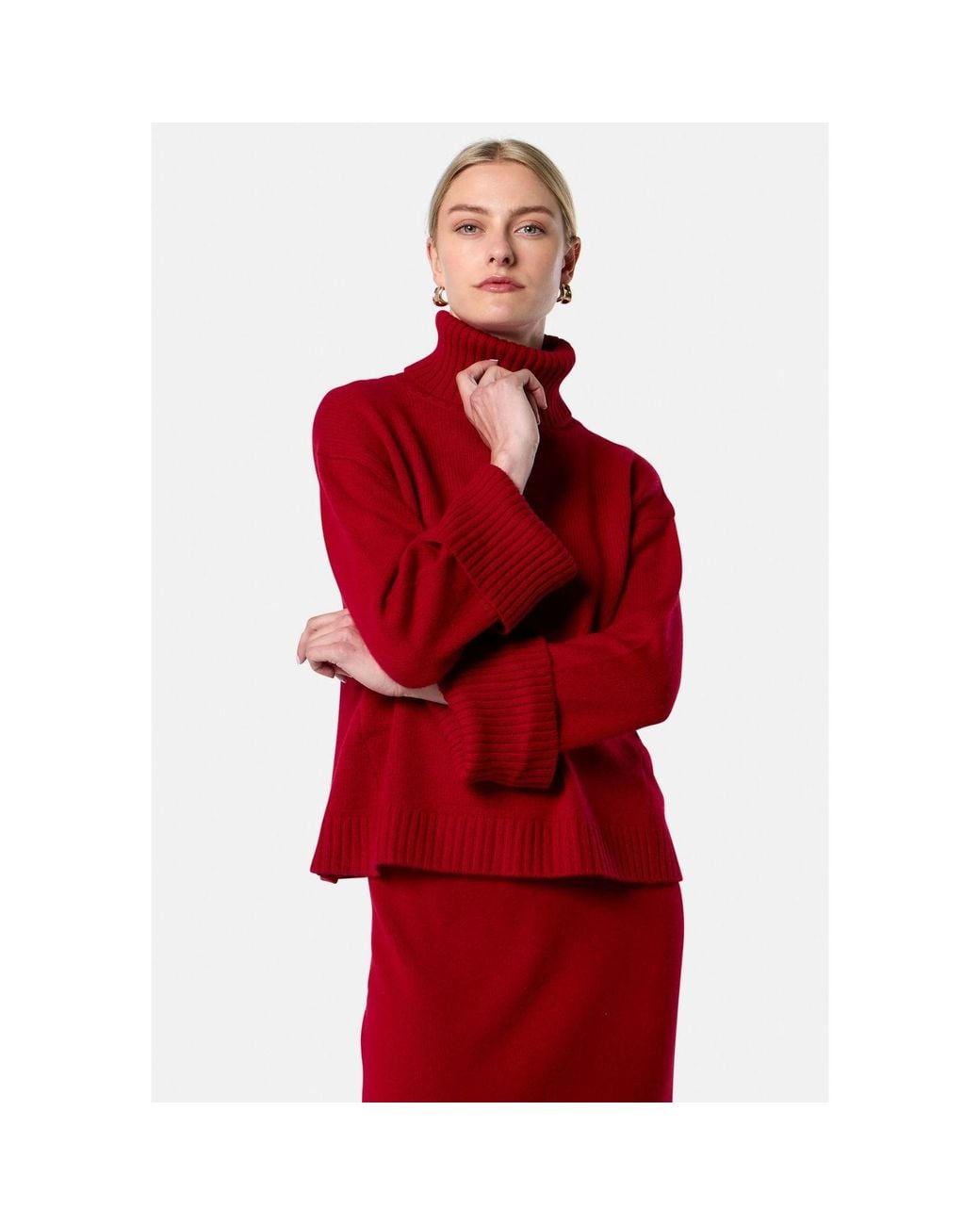 Helen Mcalinden Red Carol Chunky Ruby Cashmere Roll-Neck Sweater