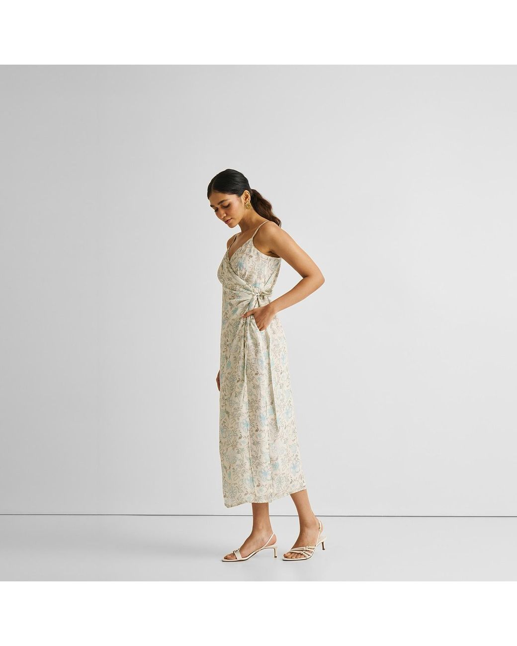 REISTOR White Strappy Wrap Crepe Dress