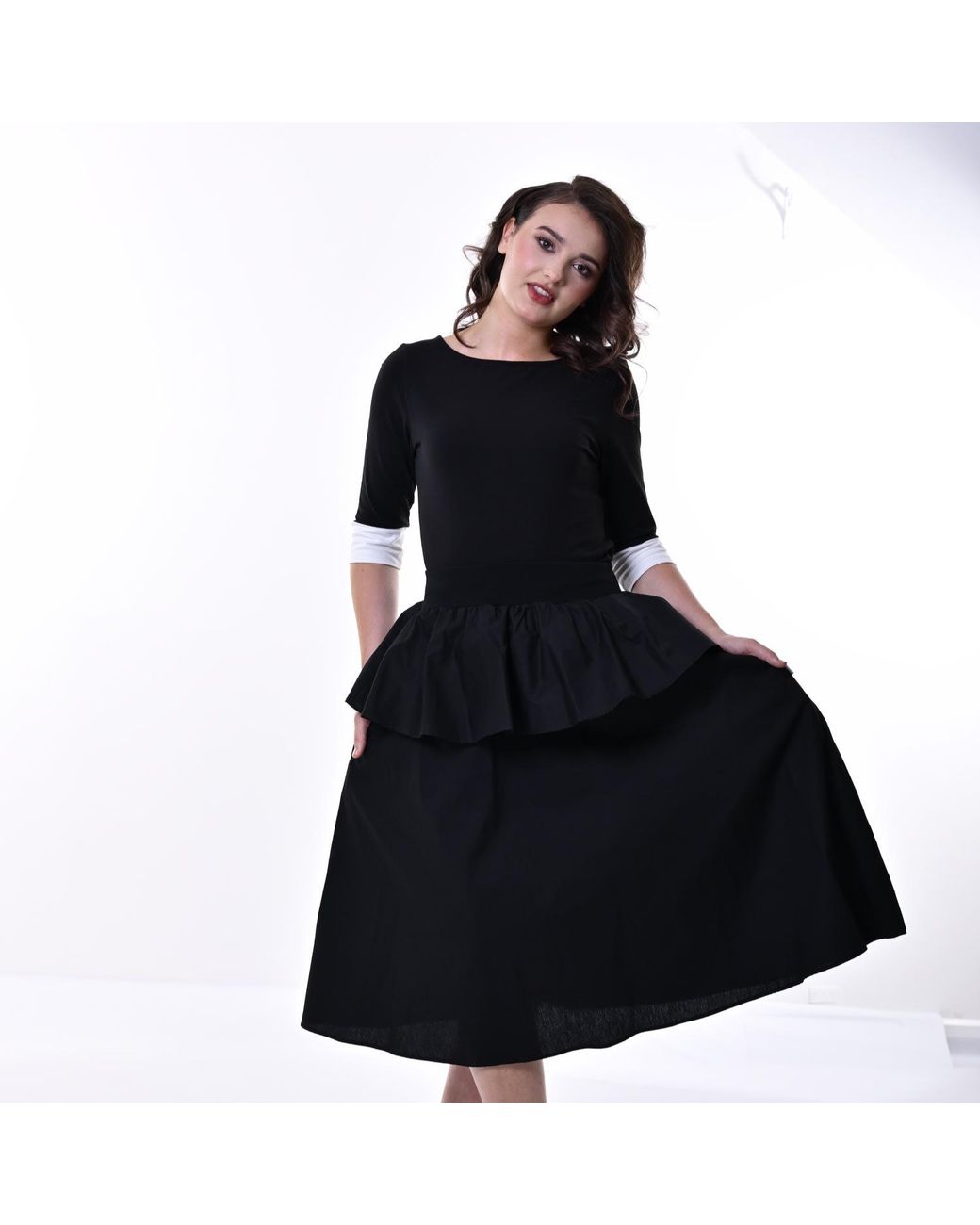 Frock Tales Black Sunset Peplum Midi Skirt