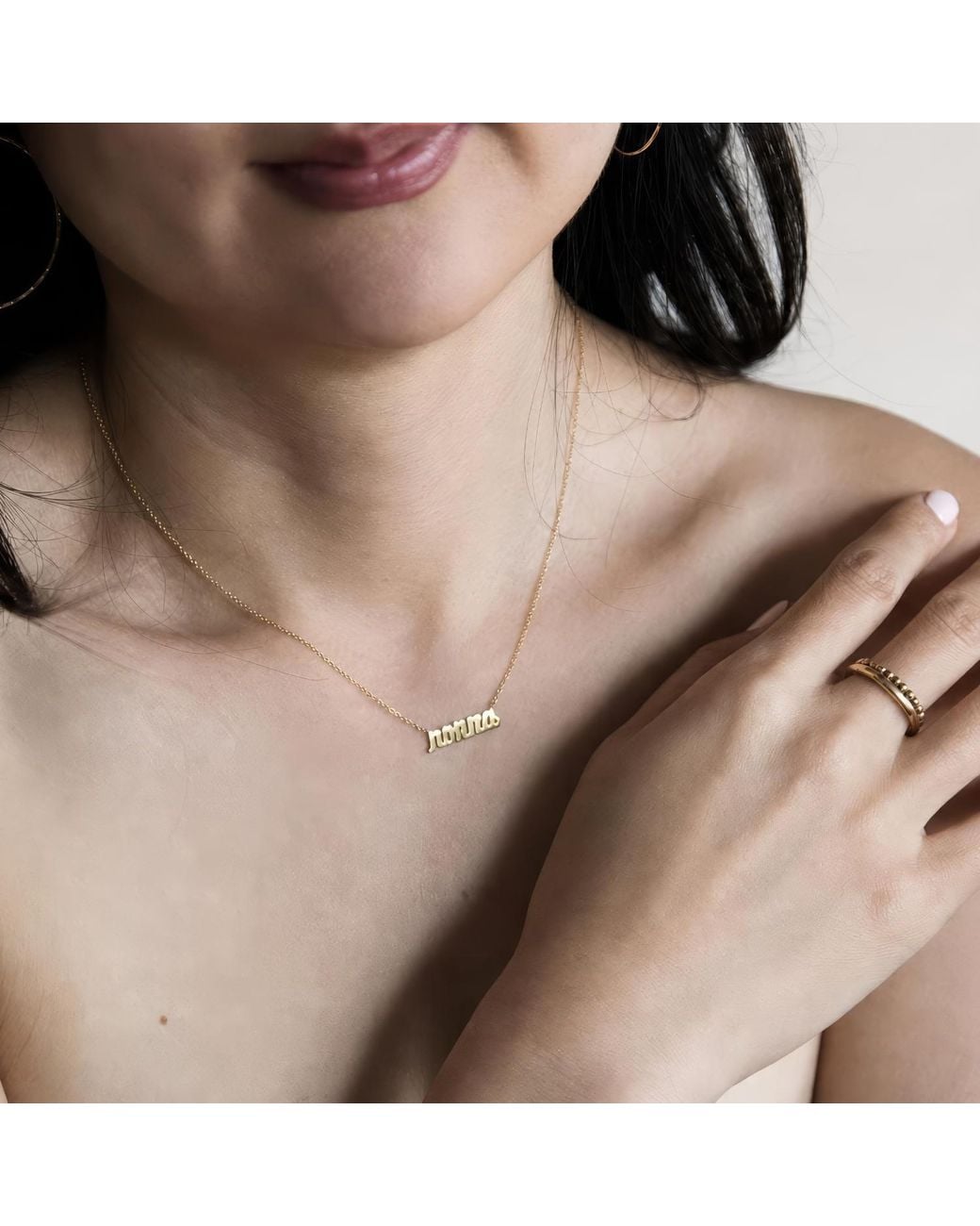 Heather Hawkins Jewelry White Nonna Lowercase Script Fourteen Karat Grandmother Fine Jewelry Necklace