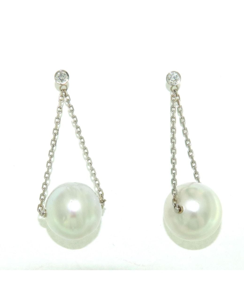 Artisan Green Diamond And Pearl Drop Chain Earrings