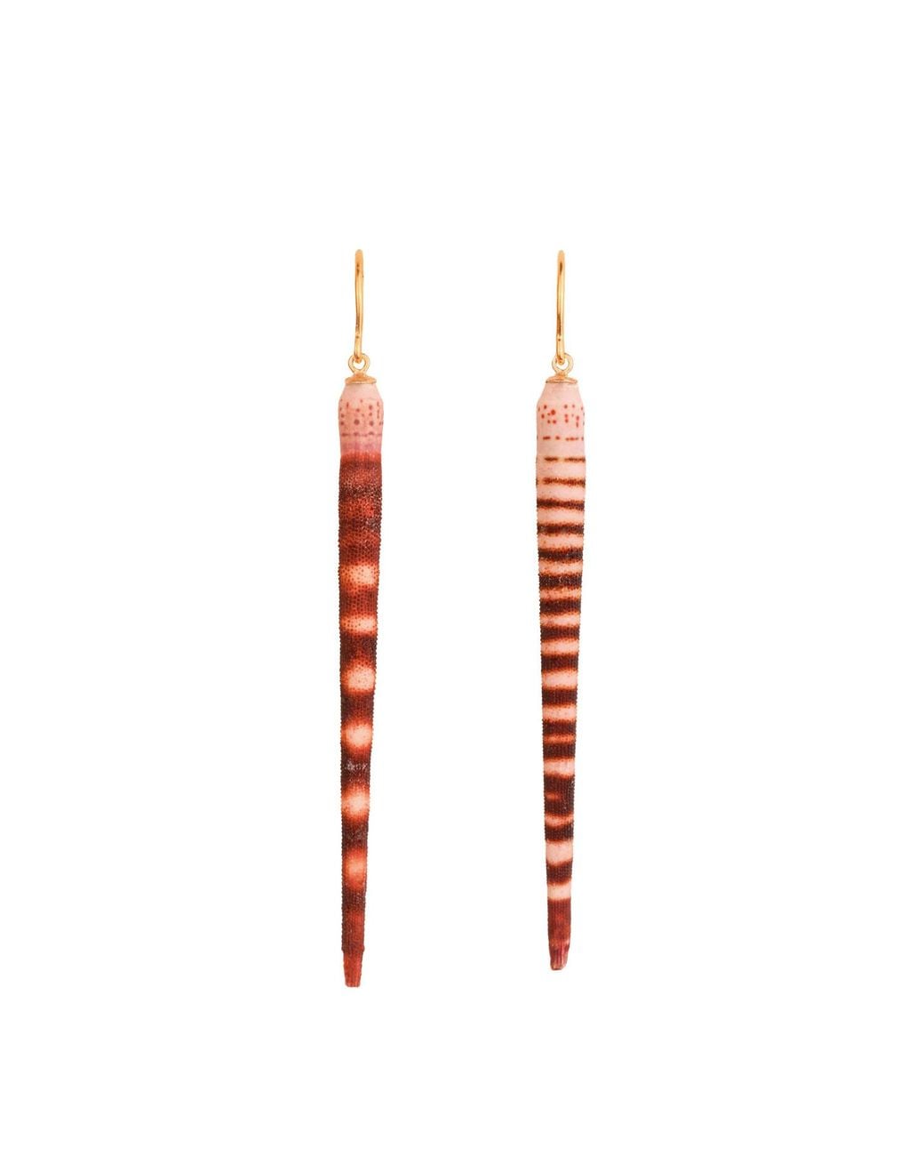 Oana Savu Red Dangle Sea Urchin Spine Earrings Sea Jewelry Summer Fine Ear Chains