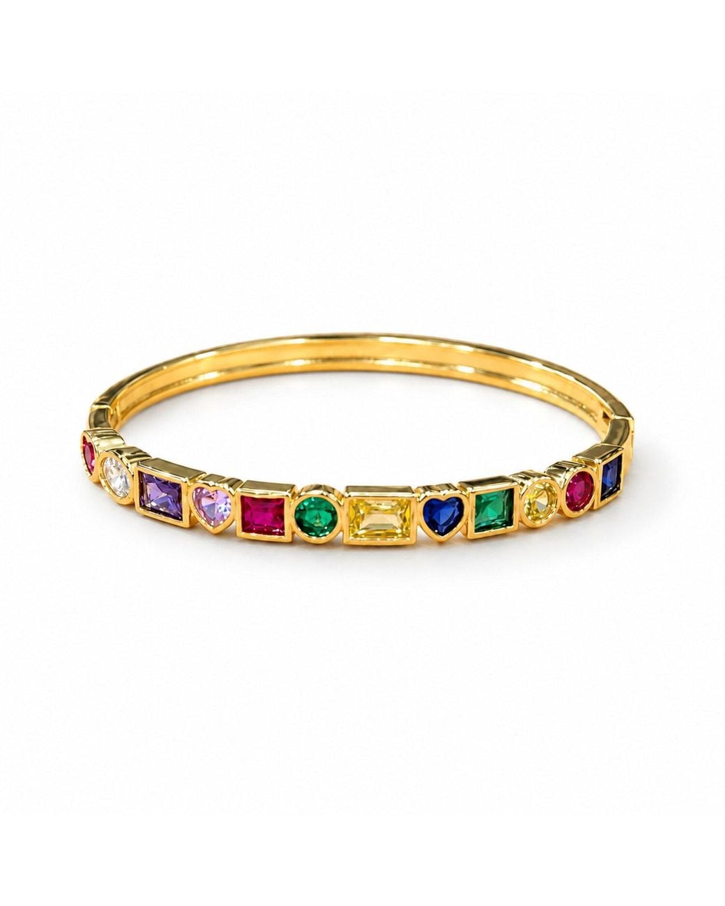 Saéa Metallic Jewel Tone Mixed-Cut Quartz Hinged Bangle Bracelet