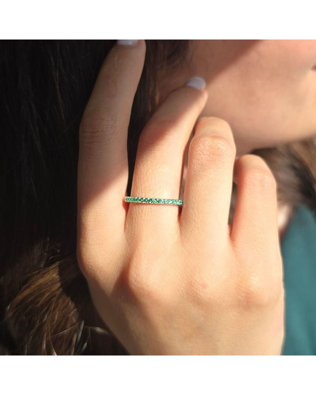 Sophelia Green Emerald May Birthstone Crystal Sterling Ring