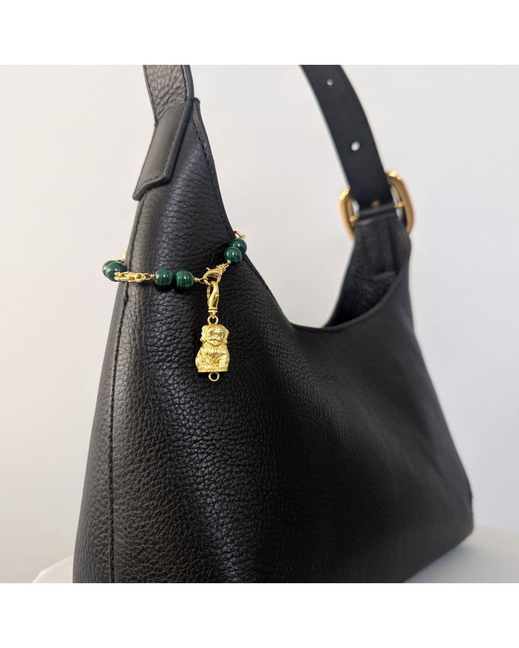 Frenvyrn Metallic Puppy Convertible Malachite Bracelet Bag Charm Medium