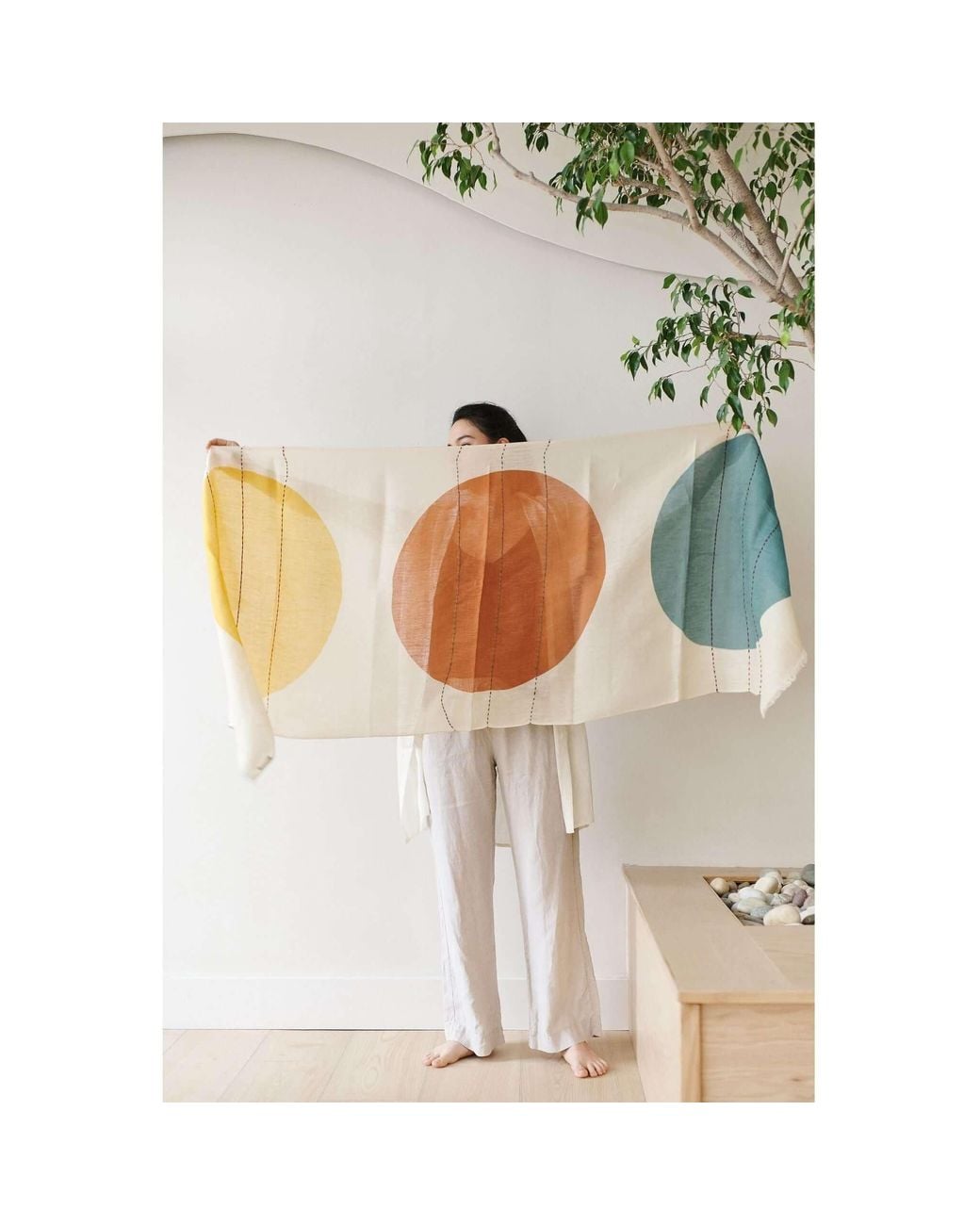 Variously Orange Cirq Moon Off Handwoven Linen Silk Scarf