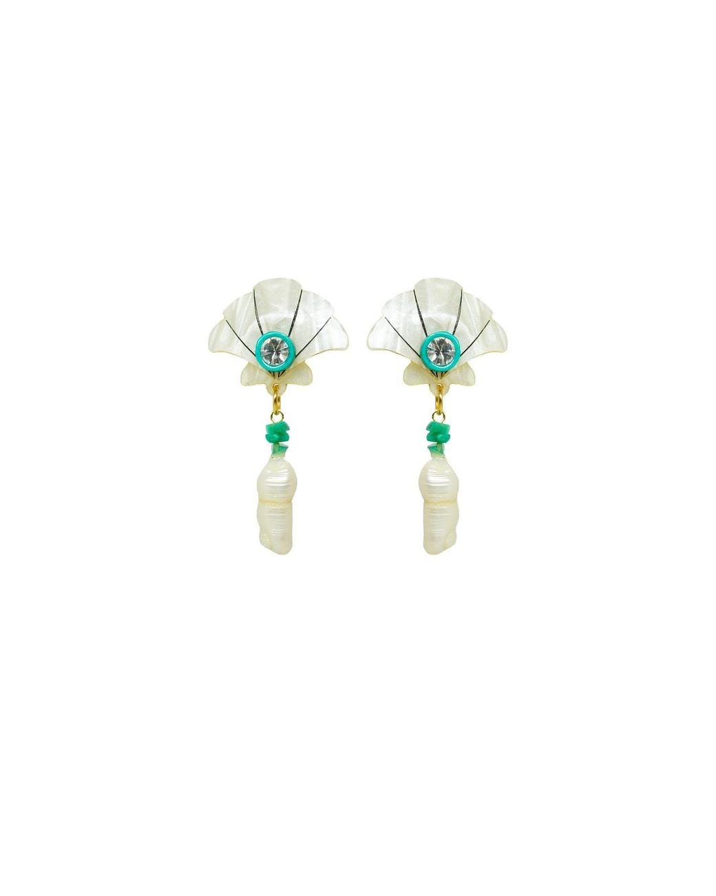 Gissa Bicalho Blue Handmade Earring Shell And Pendant Pearl