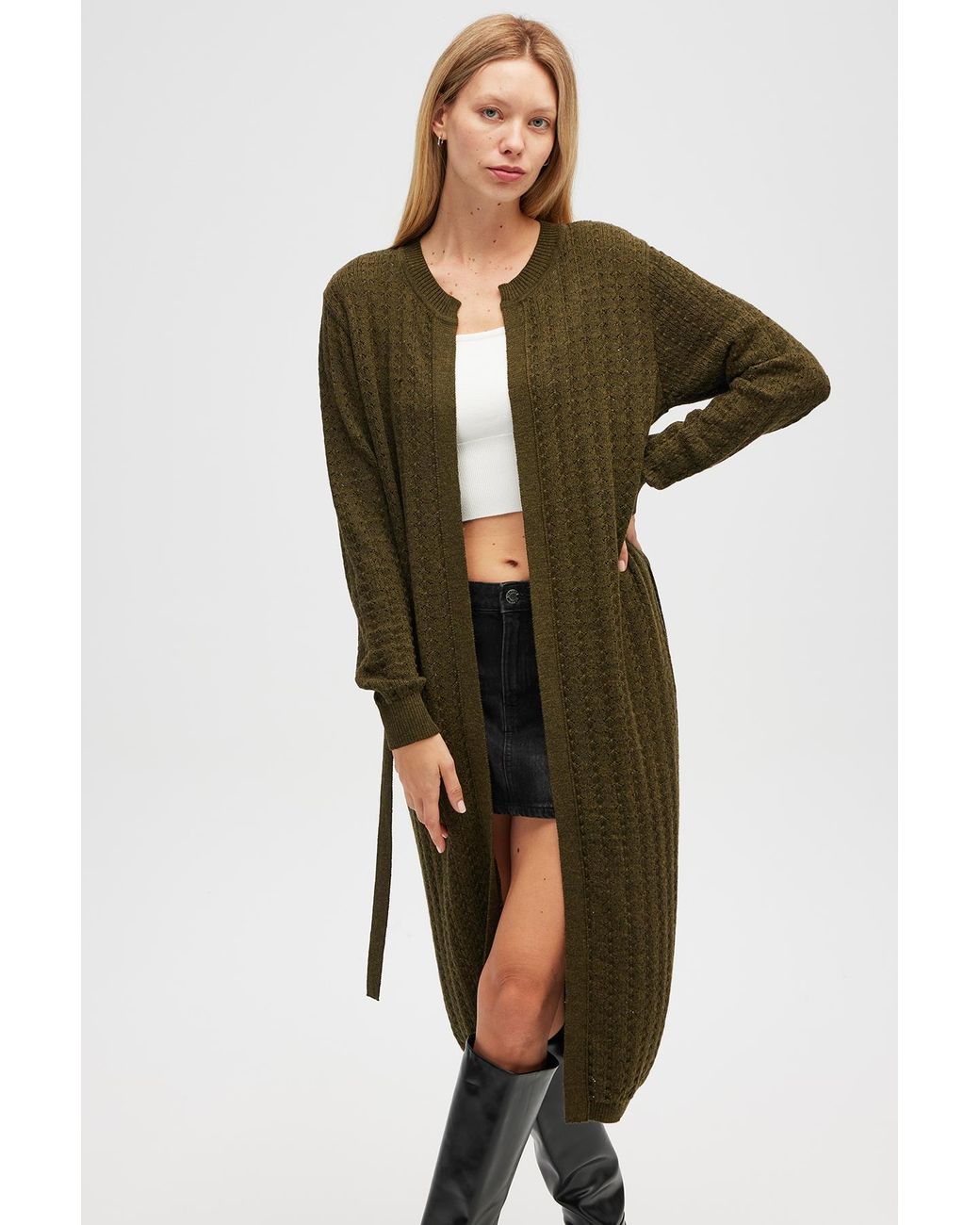 Peraluna Green Zeyna Openwork Long Cardigan