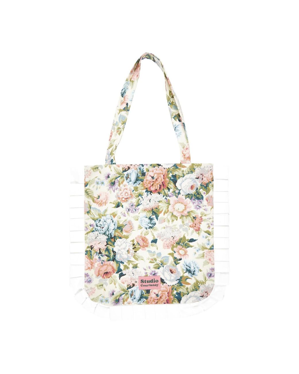 Studio Courtenay Ruffled Vintage Floral Print Cream Tote in White | Lyst