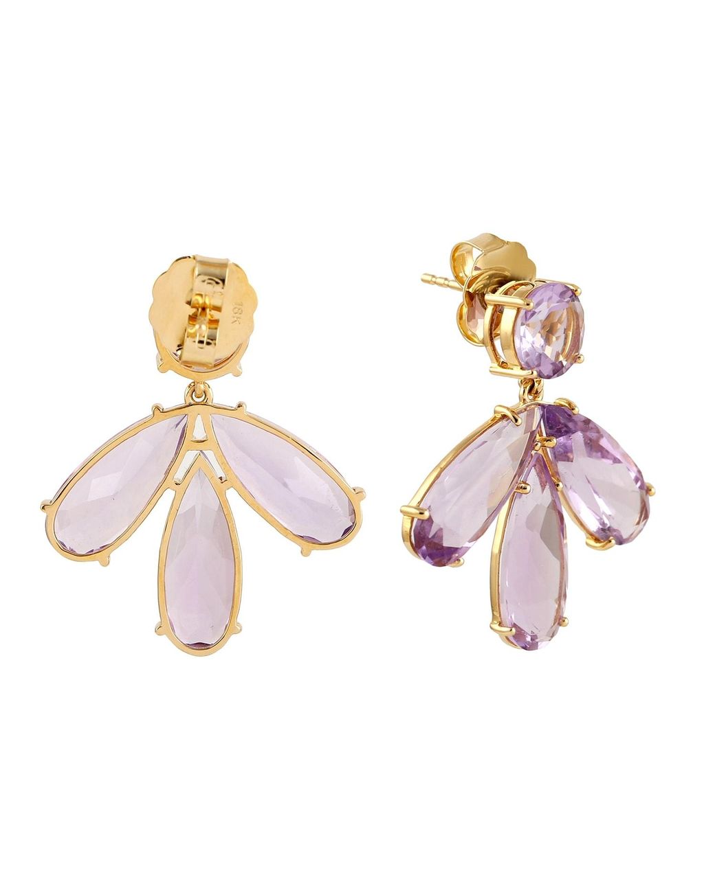 Artisan Pink 18k Yellow Gold Amethyst Diamond Designer Dangle Earrings