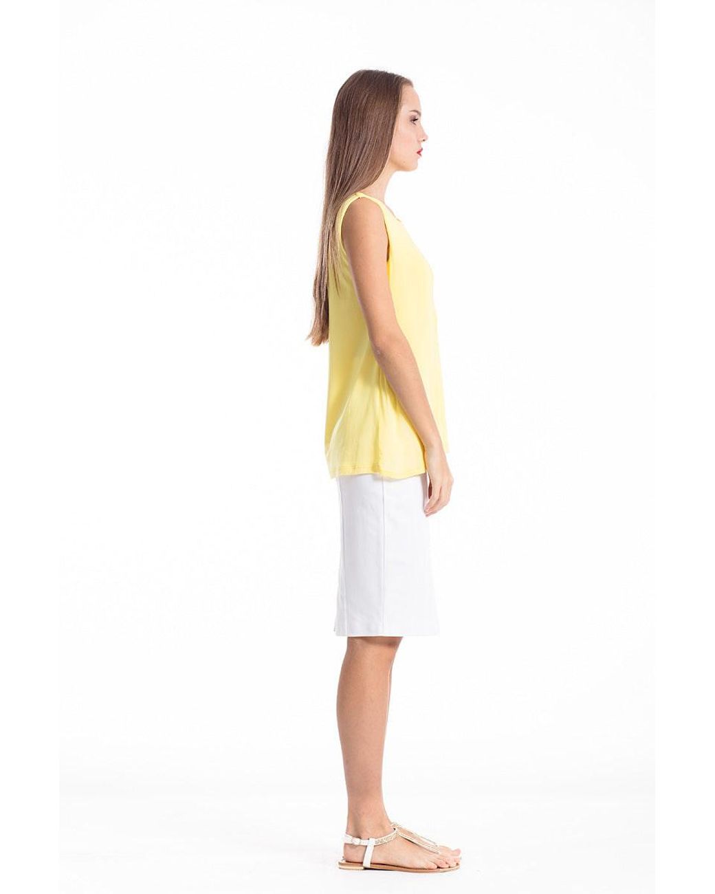 Conquista Yellow Sheer Detail Sleeveless Stretch Top