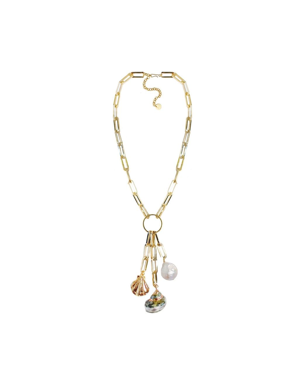Adriana Pappas Designs Metallic Shell Trio Drop Necklace