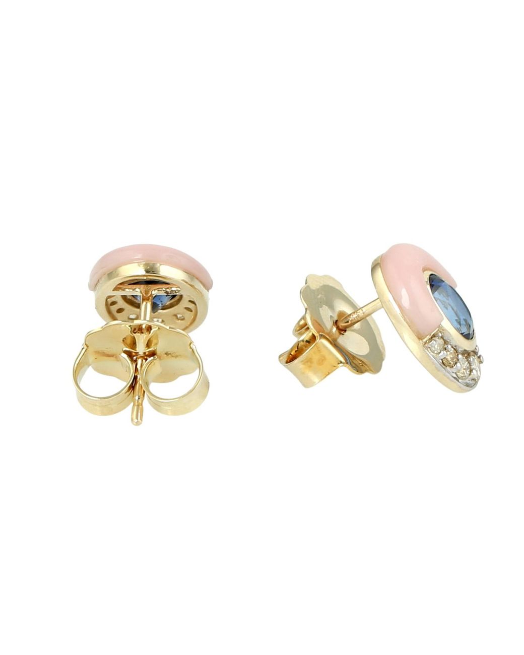 Artisan Blue Sapphire, Opal & Diamond Stud Earrings