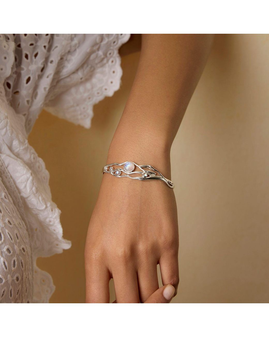 Isla Silver Metallic Sterling Moonstone Bangle