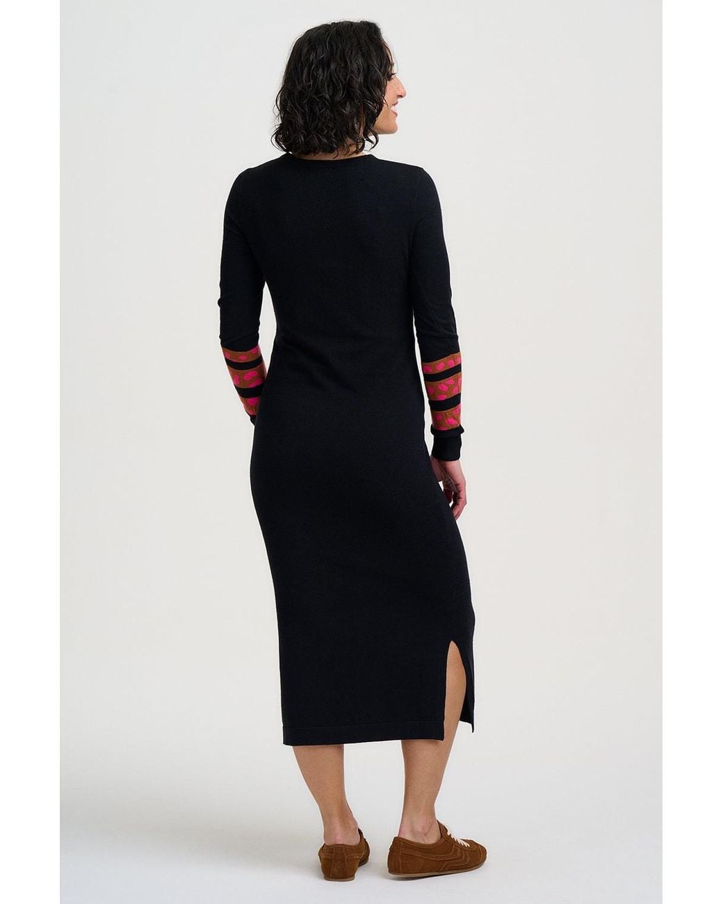 Sugarhill Black Liselle Knitted Midi Dress Leopard Stripe