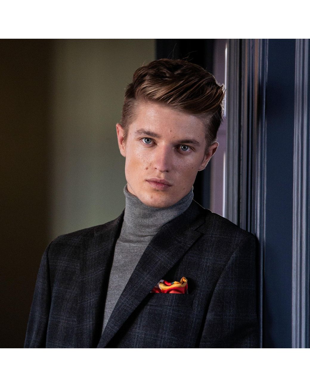Otway & Orford Blue 'World Class Scrummage' Rugby Silk Pocket Square. Full-Size for men