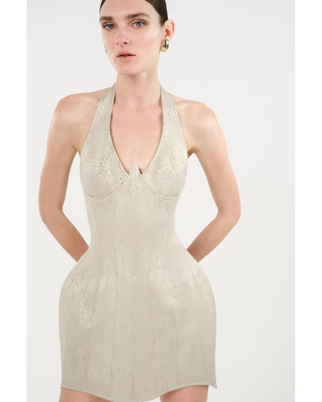 Nocturne Natural Snake-Print Boned Mini Corset Dress