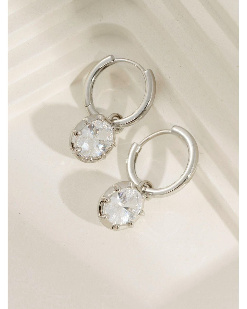 Diamonbliss White Embellished With Swarovski Plated Bezel Oval Cut Drop Earrings