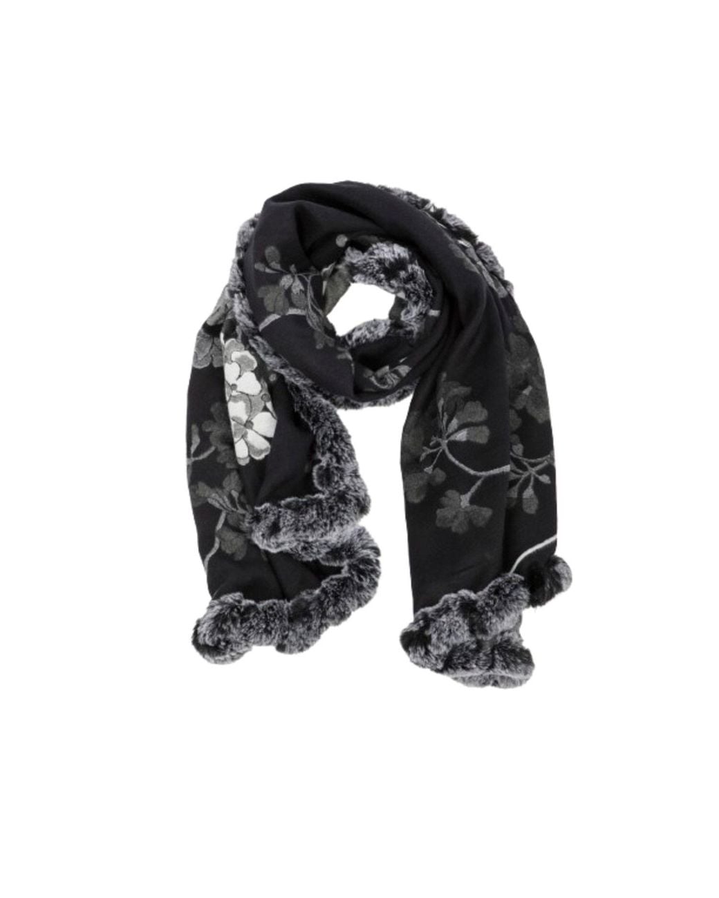 Saachi Black Blooming Faux Fur Scarf