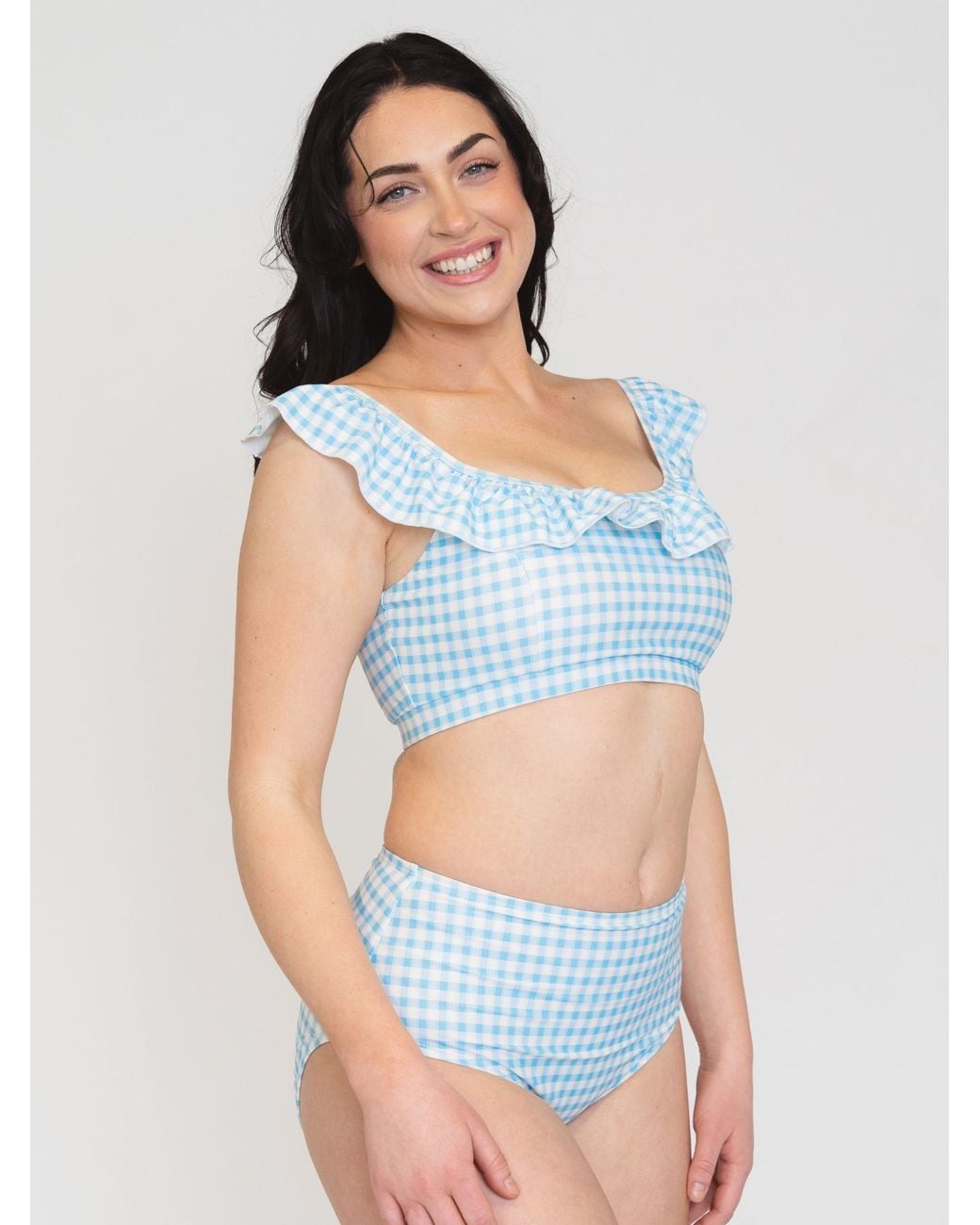 Lime Ricki Swimwear Blue Sky Gingham High-Waist Bottom