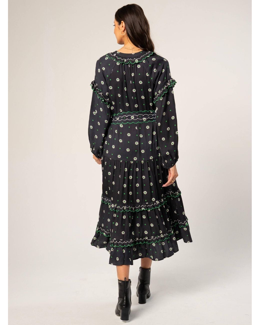 Rose & Nancy Black Joyce Daisy Polka Dot Midi Shirt Dress