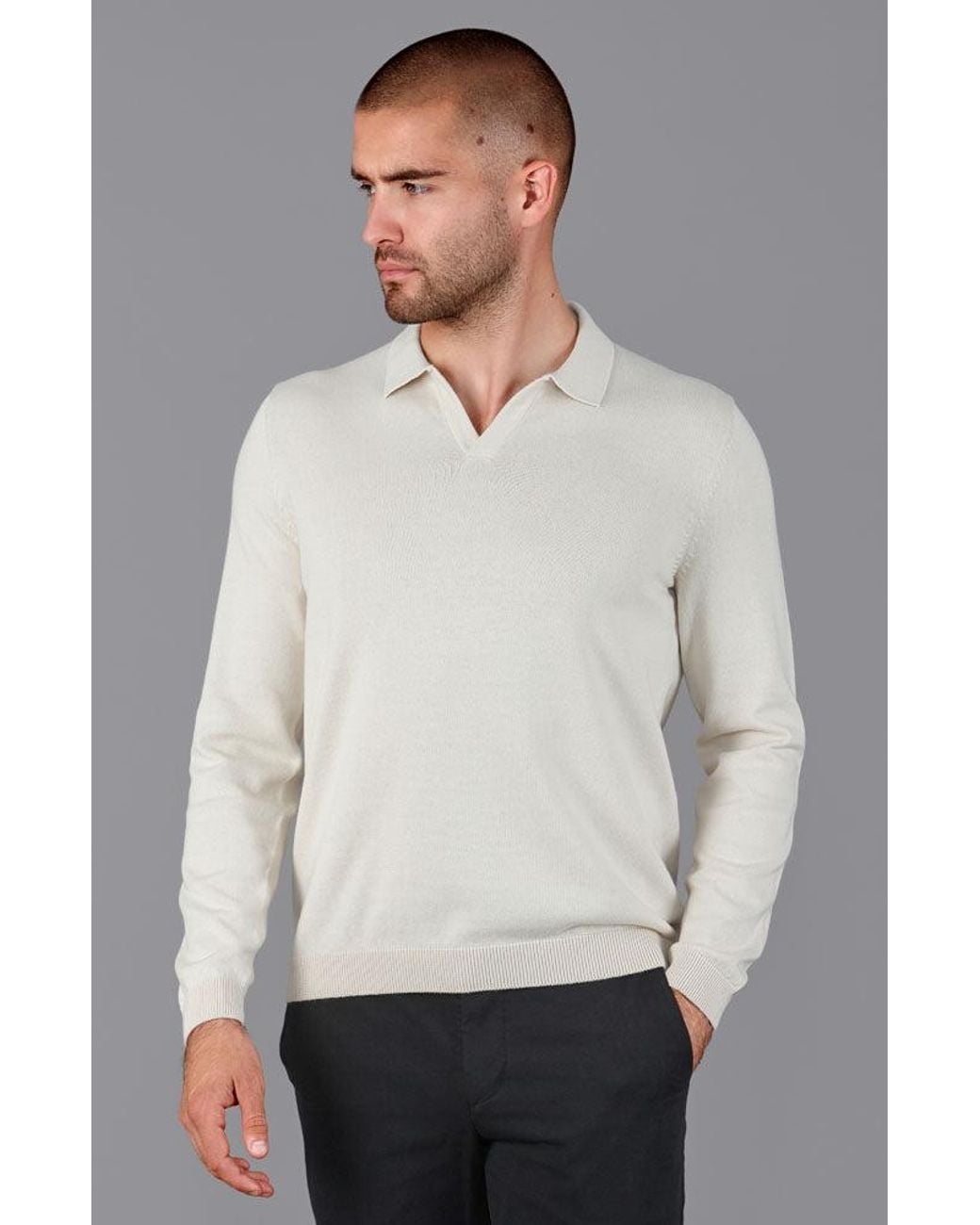 Paul James Knitwear Pink Neutrals Lightweight Cotton Lyndon Buttonless Polo Shirt for men