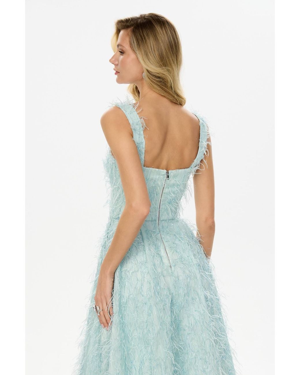 POST MERIDIEM Blue Light- Pleated Corset Midi Dress