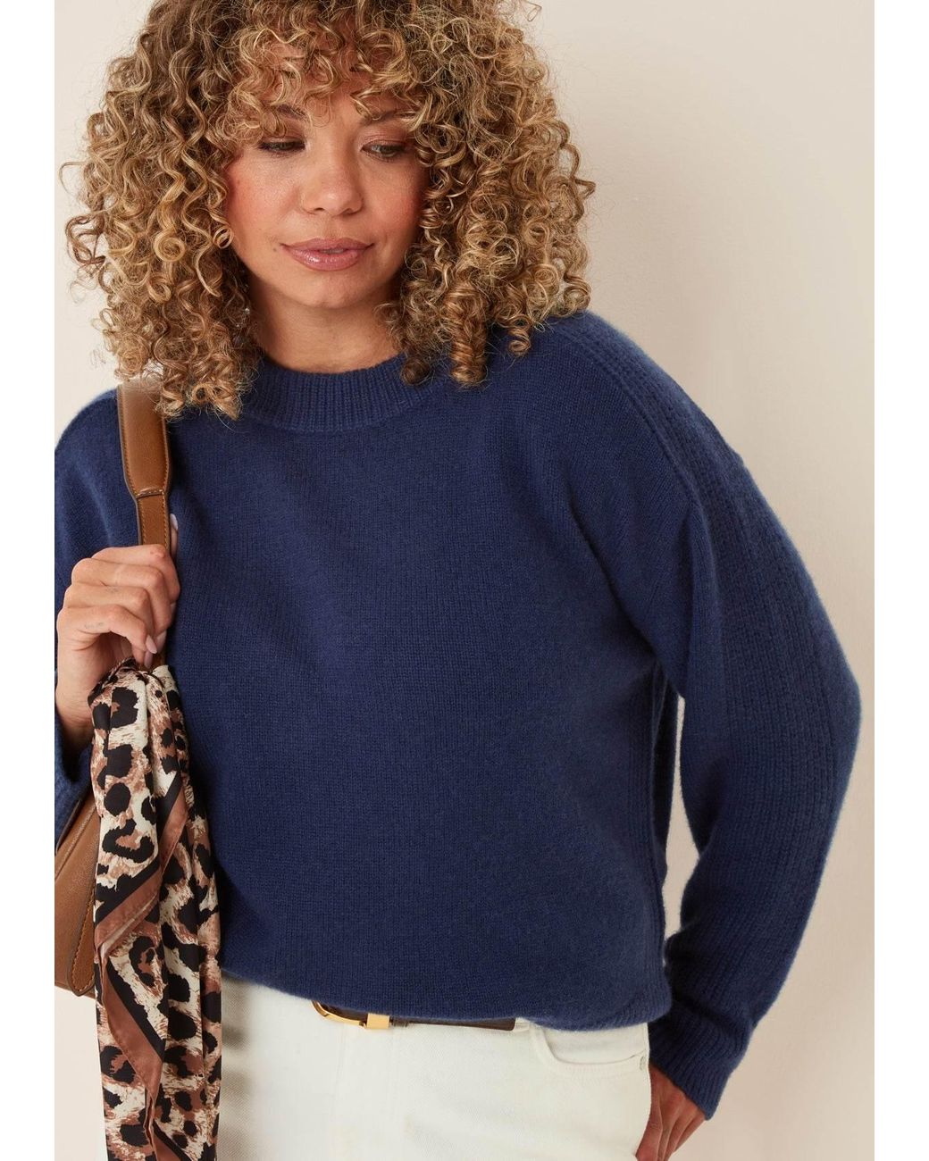 Loop Cashmere Blue Cashmere Longline Crew Neck Sweater