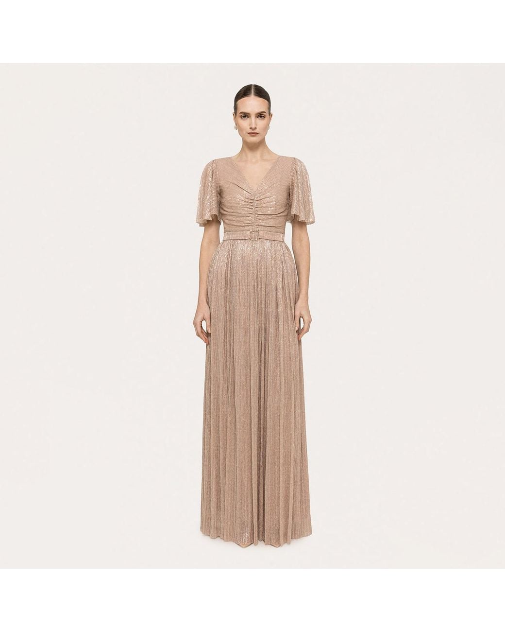 Nissa Natural Neutrals Sequin-Applique Maxi Dress Nude