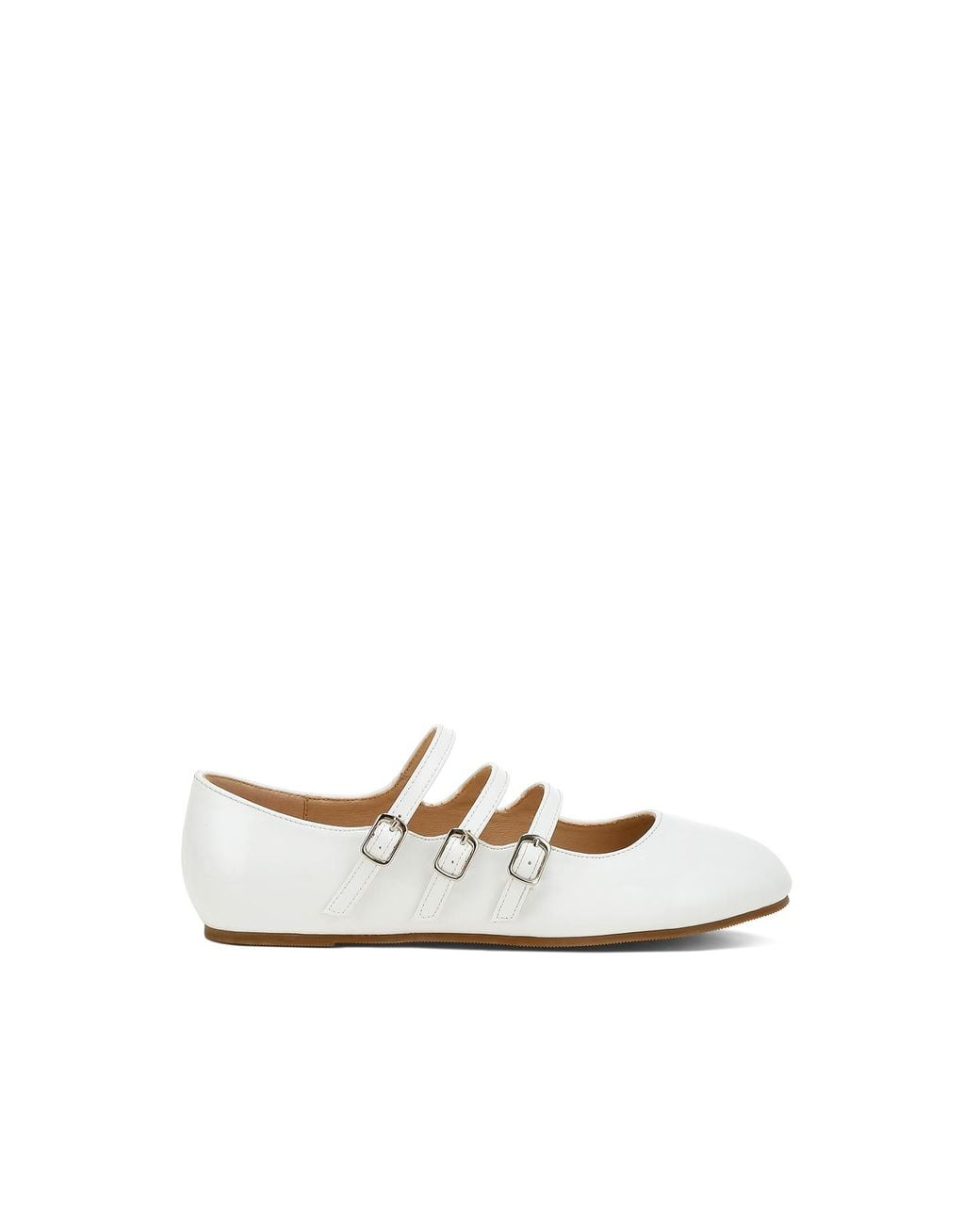 Rag & Co White Macarina Triple Strap Mary Jane Ballerinas