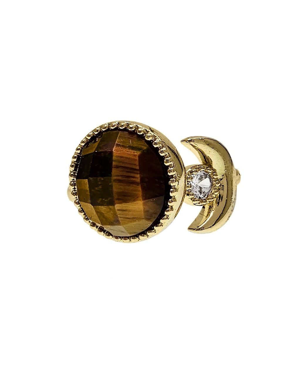Farra Metallic Tiger-Eye With Zircon Open Ring