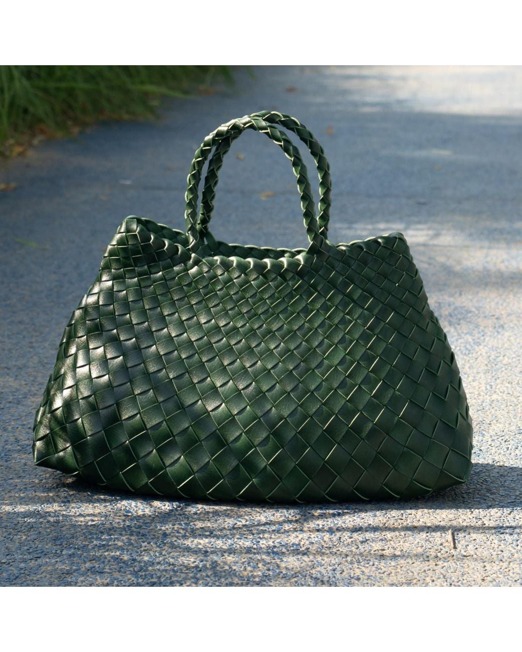 Rimini Green Woven Vegan Leather Tote 'Elisabetta'