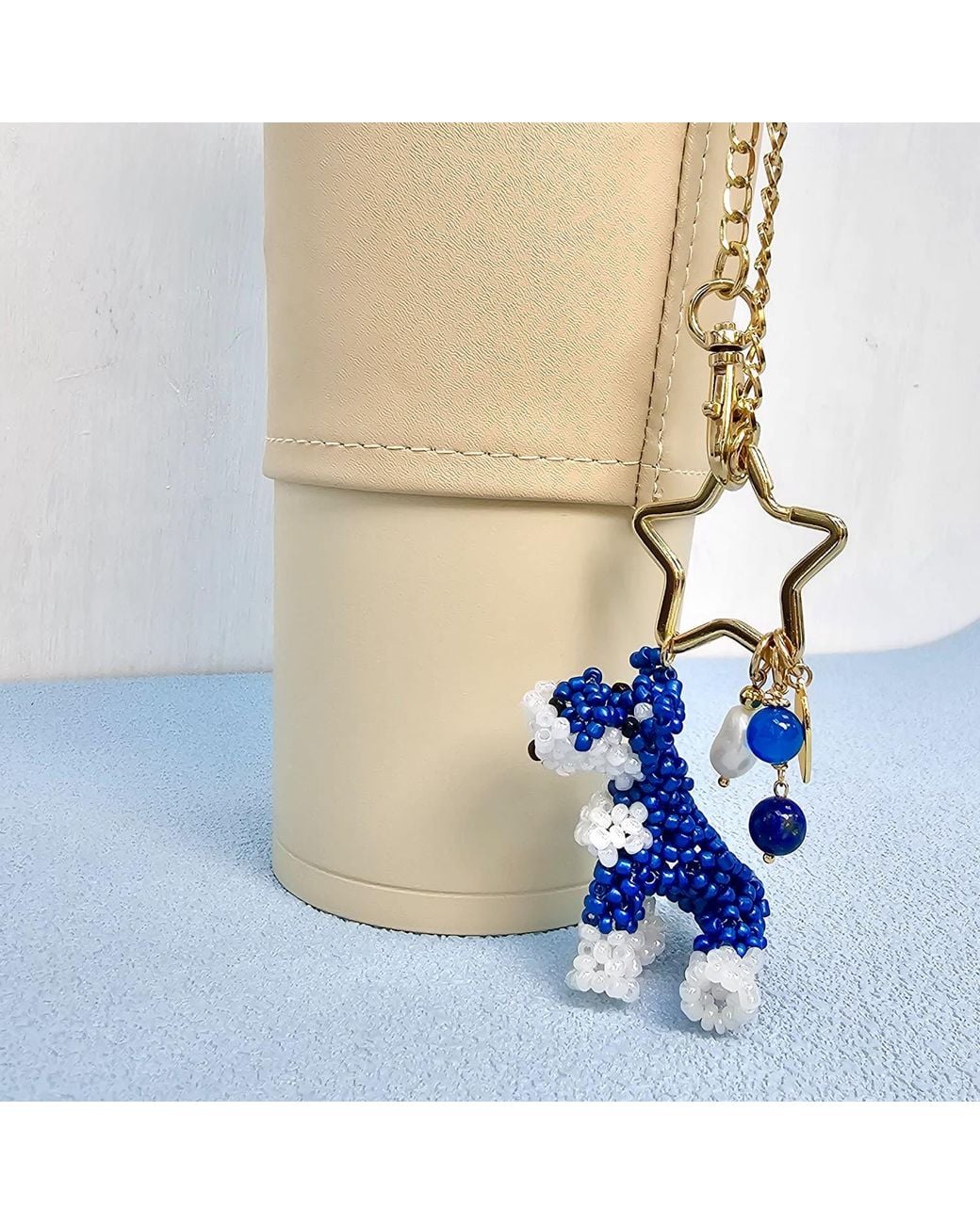 Farra Blue Handcrafted Dog Charm, Lapis & Agate Tassel Bag Charm