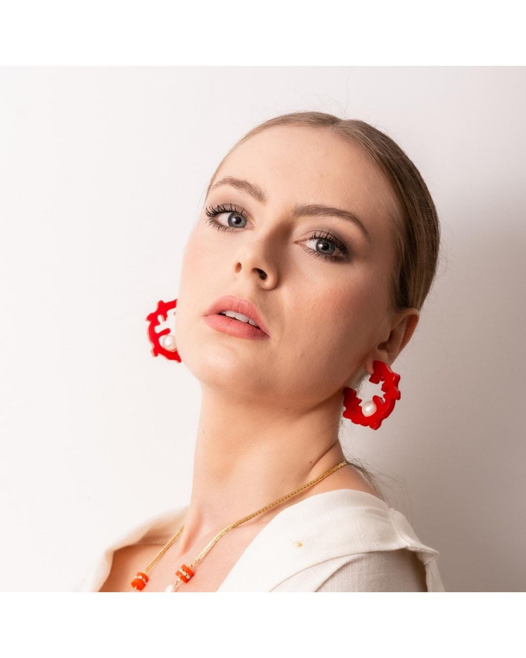 Gissa Bicalho Red Handmade Hoop Coral And Pearl S